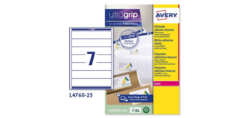 AVERY Etichette in carta bianca coprente per raccoglitori 192x38mm, 7 etichette per foglio, adesivo permanente, laser, 25 fogli