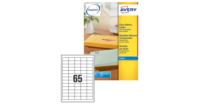 AVERY Etichette in carta bianca 38,1x21,2mm, 65 etichette per foglio, adesivo permanente, inkjet, 25 fogli