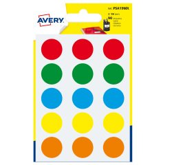 Avery PSA19MX self-adhesive label Round Permanent Assorted colours 90 pc(s)