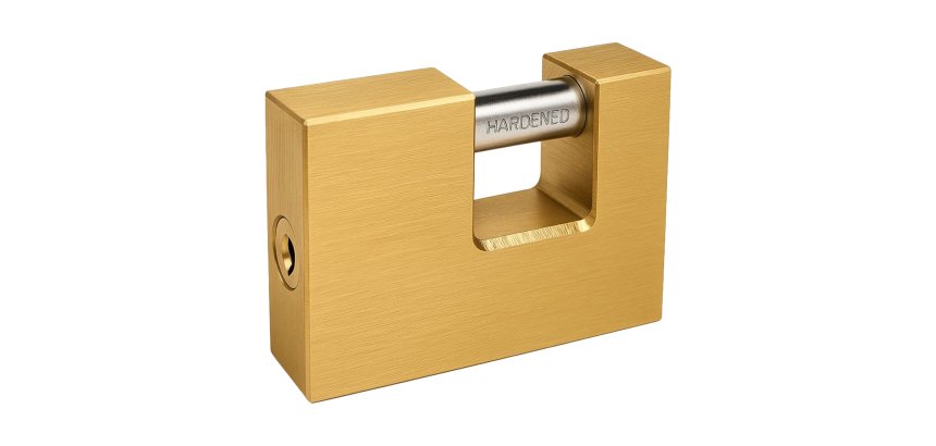 Lucchetto corazzato per saracinesca - ottone massiccio - 7,7 x 5 x 1,6 cm - oro - Metalplus