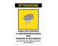 Cartello segnalatore - 20x30 cm - AREA SOTTOPOSTA A VIDEOSORVEGLIANZA - alluminio - Cartelli Segnalatori