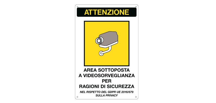 Cartello segnalatore - 20x30 cm - AREA SOTTOPOSTA A VIDEOSORVEGLIANZA - alluminio - Cartelli Segnalatori