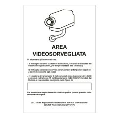 Cartello segnalatore - 20x30 cm - AREA VIDEOSORVEGLIATA CON REGISTRAZIONE - alluminio - Cartelli Segnalatori