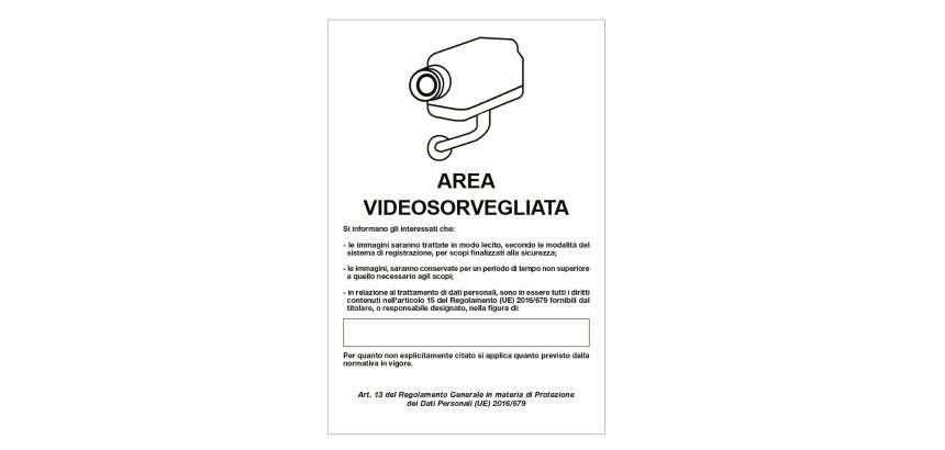 Cartello segnalatore - 20x30 cm - AREA VIDEOSORVEGLIATA CON REGISTRAZIONE - alluminio - Cartelli Segnalatori