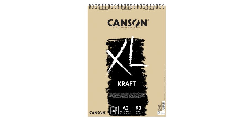 Album spiralato lato corto XL kraft - A3 - 90 gr - 60 fogli - Canson