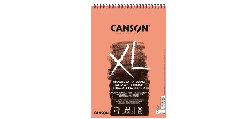 Album spiralato lato corto XL - A4 - 90 gr - 120 fogli - extra white - Canson