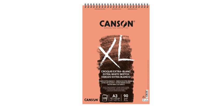 Album spiralato lato corto XL - A3 - 90 gr - 120 fogli - extra white - Canson