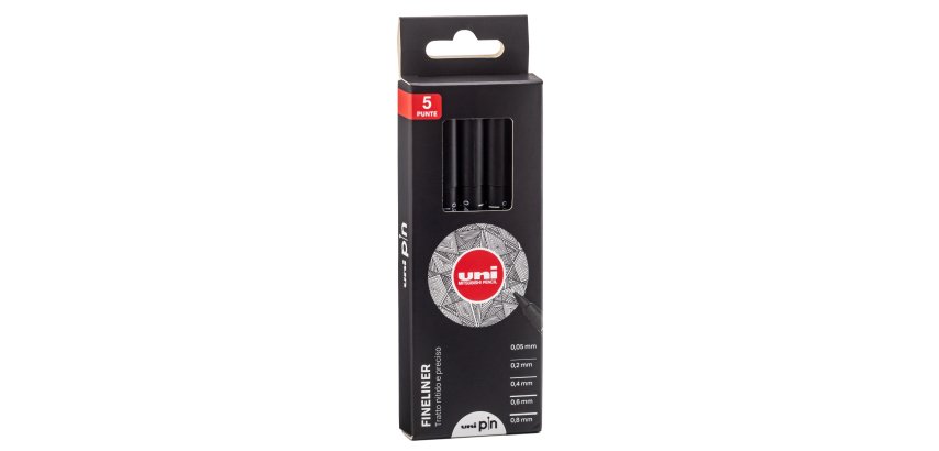 Astuccio Pin fineliner - nero - Uni Mitsubishi - conf. 5 pezzi