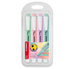 Evidenziatore Swing Cool Pastel - punta a scalpello - tratto 1 - 4 mm - colori assortiti - Stabilo - astuccio 4 pezzi