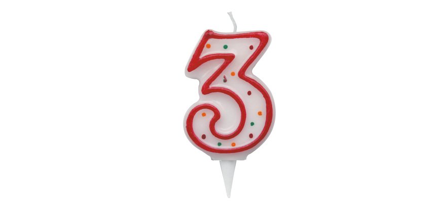 Candelina Zuccherino - numero 3 - H 8.5 cm - Big Party