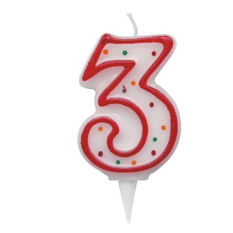 Candelina Zuccherino - numero 3 - H 8.5 cm - Big Party