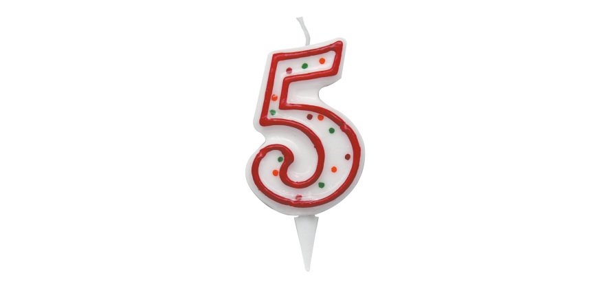 Candelina Zuccherino - numero 5 - H 8.5 cm - Big Party