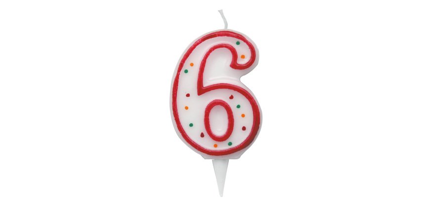 Candelina Zuccherino - numero 6 - H 8.5 cm - Big Party