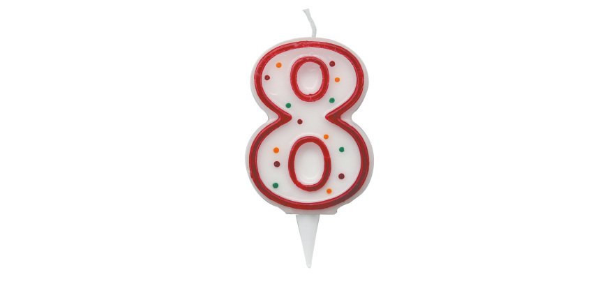 Candelina Zuccherino - numero 8 -  H 8.5 cm - Big Party