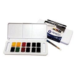 Acquerelli Acquafine Godet - colori assortiti - Daler Rowney - scatola in plastica 12 acquerelli + 1 pennello