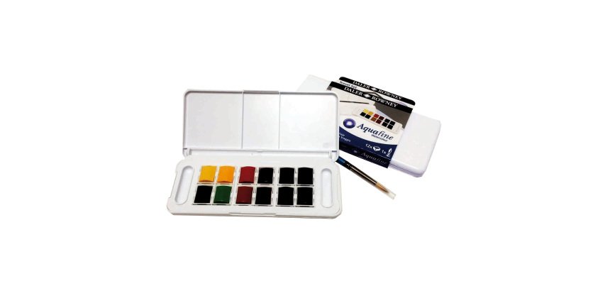 Acquerelli Acquafine Godet - colori assortiti - Daler Rowney - scatola in plastica 12 acquerelli + 1 pennello