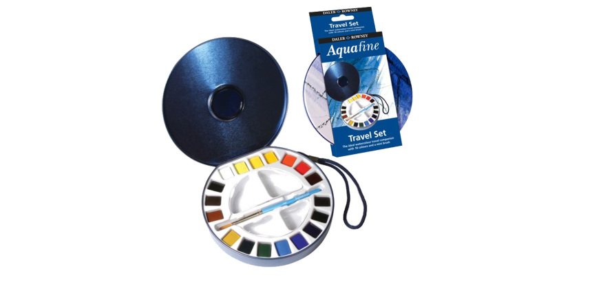 Acquerelli Aquafine Godet - colori assortiti - Daler Rowney - scatola in metallo 18 acquerelli + pennello + 2 tavolozze