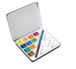 Acquerelli Aquafine - colori assortiti - Daler Rowney - scatola metallo 10 acquerelli + pennello + tavolozza