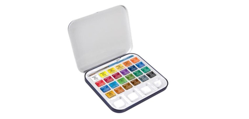 Acquerelli Aquafine - colori assortiti - Daler Rowney -  scatola metallo 24 acquerelli + pennello + tavolozza