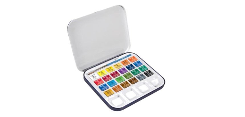Acquerelli Aquafine - colori assortiti - Daler Rowney -  scatola metallo 24 acquerelli + pennello + tavolozza
