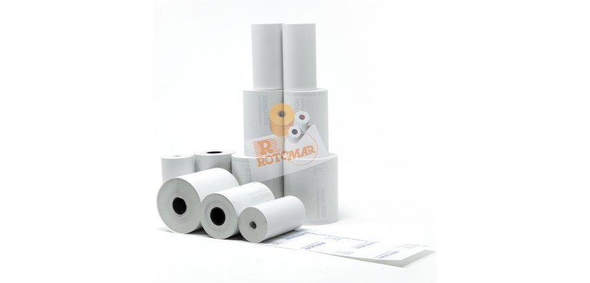 Rotolo per POS e carte di credito - carta termica BPA free - 57 mm x 30 mt - diametro esterno 50 mm - 55 gr - anima 12 mm - Rotomar - blister 10 pezzi