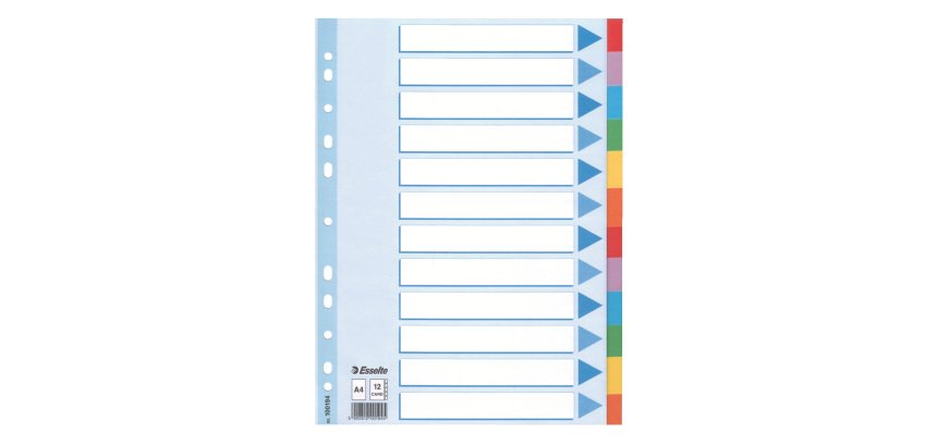 Intercalare cartoncino -12 tasti colorati - A4 - Esselte