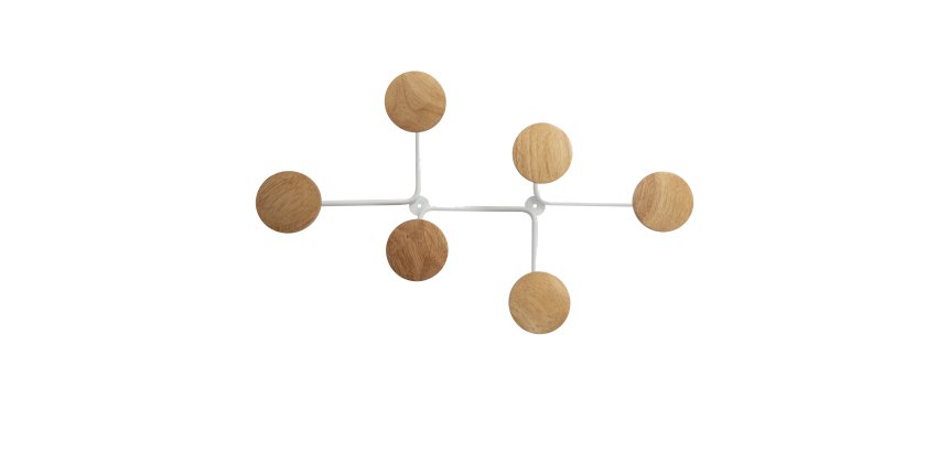 Appendiabiti da muro - 6 posti - 12 x 28 x 7 cm - metallo/legno - bianco - Alba