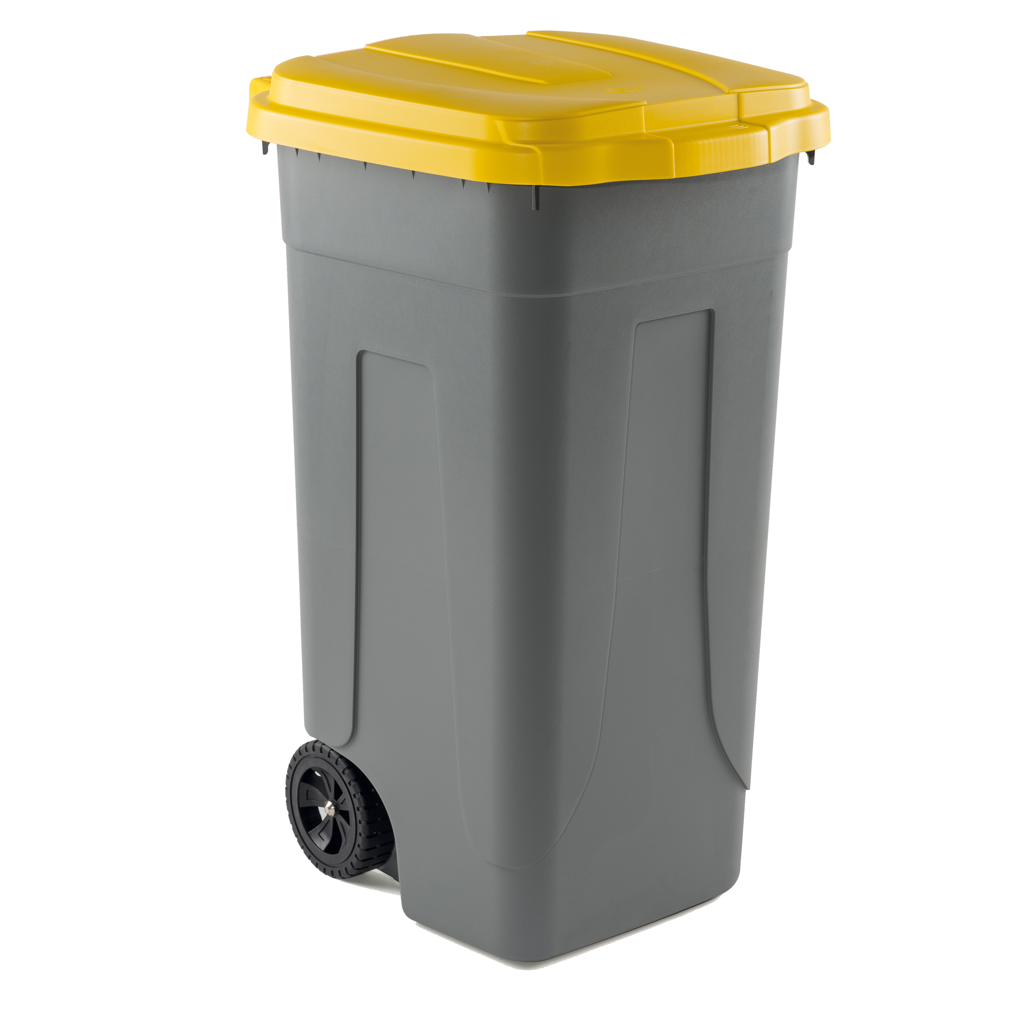 Bidone mobile - con chiusura a clip - 49x54x85 cm - 100 L - grigio/giallo - Mobil  Plastic su