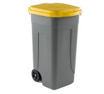 Bidone mobile - con chiusura a clip - 49x54x85 cm - 100 L - grigio/giallo - Mobil Plastic