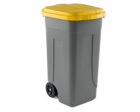 Bidone mobile - con chiusura a clip - 49x54x85 cm - 100 L - grigio/giallo - Mobil Plastic