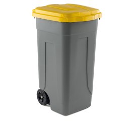 Bidone mobile - con chiusura a clip - 49x54x85 cm - 100 L - grigio/giallo - Mobil Plastic
