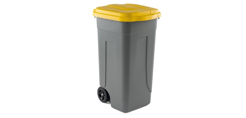 Bidone mobile - con chiusura a clip - 49x54x85 cm - 100 L - grigio/giallo - Mobil Plastic