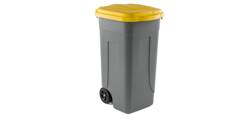 Bidone mobile - con chiusura a clip - 49x54x85 cm - 100 L - grigio/giallo - Mobil Plastic