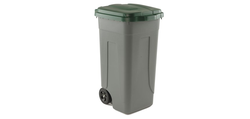 Bidone mobile - con chiusura a clip - 49x54x85 cm - 100 L - grigio/verde - Mobil Plastic