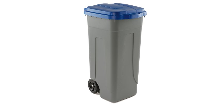 Bidone mobile - con chiusura a clip - 49x54x85 cm - 100 L - grigio/blu - Mobil Plastic