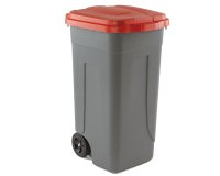 Bidone mobile - 49x54x85 cm - con chiusura a clip - 100 L - grigio/rosso - Mobil Plastic