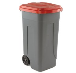 Bidone mobile - 49x54x85 cm - con chiusura a clip - 100 L - grigio/rosso - Mobil Plastic