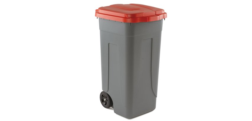 Bidone mobile - 49x54x85 cm - con chiusura a clip - 100 L - grigio/rosso - Mobil Plastic