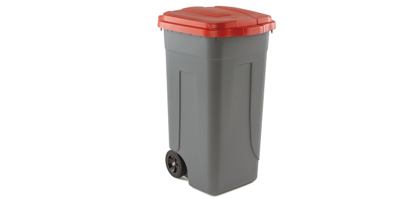 Bidone mobile - 49x54x85 cm - con chiusura a clip - 100 L - grigio/rosso - Mobil Plastic