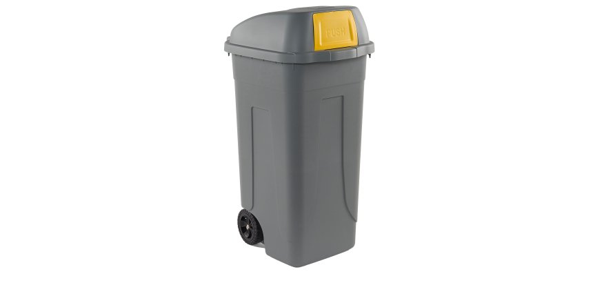 Bidone mobile Push - con coperchio - 49x54x95 cm - 100 L - grigio/giallo - Mobil Plastic