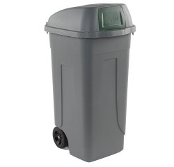 Bidone mobile Push - con coperchio - 49x54x95 cm - 100 L - grigio/verde - Mobil Plastic