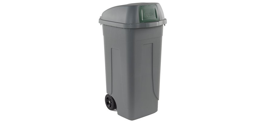 Bidone mobile Push - con coperchio - 49x54x95 cm - 100 L - grigio/verde - Mobil Plastic