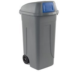 Bidone mobile Push - con coperchio - 49x54x95 cm - 100 L - grigio/blu - Mobil Plastic