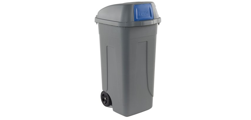 Bidone mobile Push - con coperchio - 49x54x95 cm - 100 L - grigio/blu - Mobil Plastic