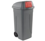 Bidone mobile Push - con coperchio - 49x54x95 cm - 100 L - grigio/rosso - Mobil Plastic