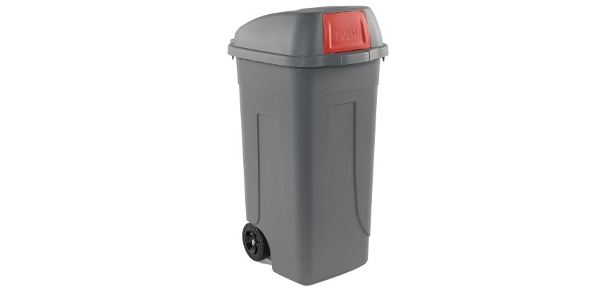 Bidone mobile Push - con coperchio - 49x54x95 cm - 100 L - grigio/rosso - Mobil Plastic