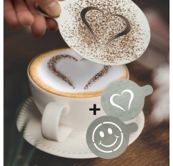 Stencil per caffè - 10 x 12,4 x 0,1 cm - forma cuore e smile - Securit - set 2 pezzi