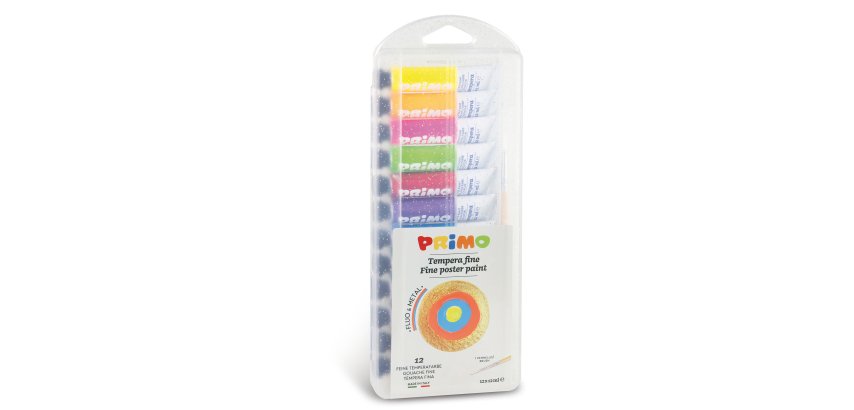 Tempera in tubetto - 12 ml - fluo / metal - Primo - scatola 12 pezzi