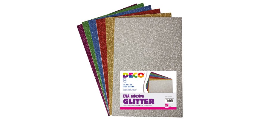 Gomma crepp glitter adesiva - 20 x 30 cm - colori assortiti - DECO - busta 10 fogli