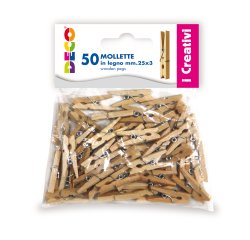 Mollettine mini - in legno - colore naturale - 25 mm - Deco - conf. 50 pezzi